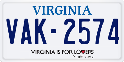 VA license plate VAK2574