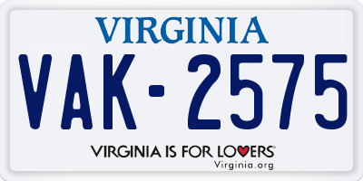 VA license plate VAK2575