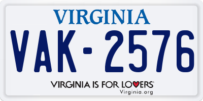 VA license plate VAK2576