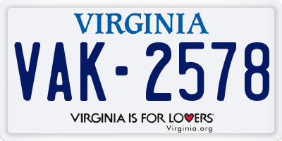 VA license plate VAK2578