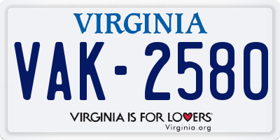VA license plate VAK2580