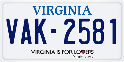 VA license plate VAK2581
