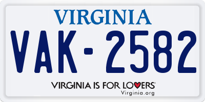 VA license plate VAK2582