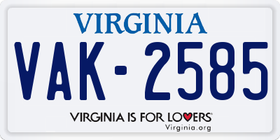 VA license plate VAK2585