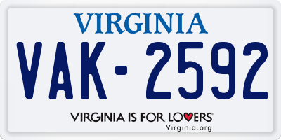 VA license plate VAK2592