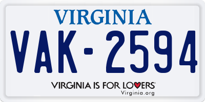 VA license plate VAK2594