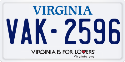 VA license plate VAK2596