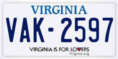VA license plate VAK2597