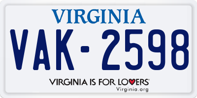 VA license plate VAK2598