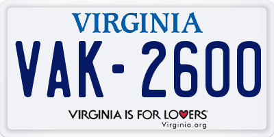 VA license plate VAK2600