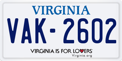 VA license plate VAK2602