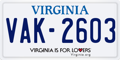 VA license plate VAK2603