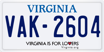 VA license plate VAK2604