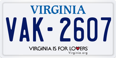 VA license plate VAK2607