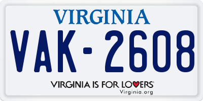 VA license plate VAK2608