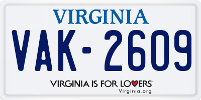 VA license plate VAK2609