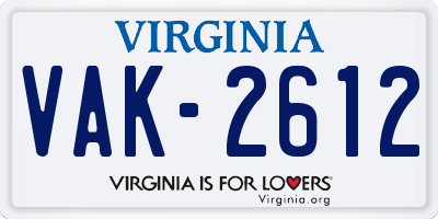 VA license plate VAK2612