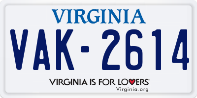 VA license plate VAK2614