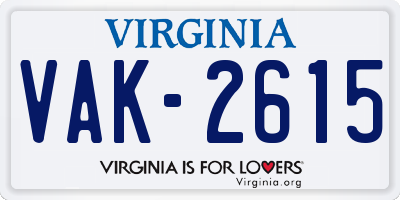 VA license plate VAK2615