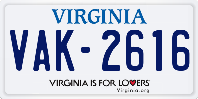 VA license plate VAK2616