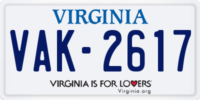VA license plate VAK2617
