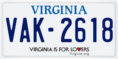VA license plate VAK2618