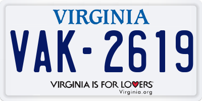 VA license plate VAK2619
