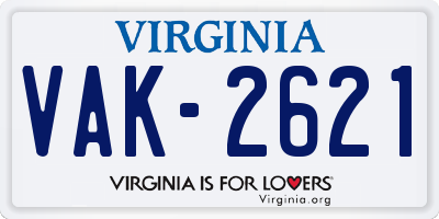 VA license plate VAK2621