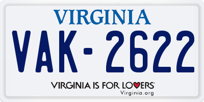 VA license plate VAK2622