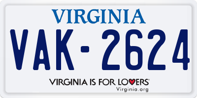 VA license plate VAK2624