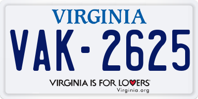 VA license plate VAK2625