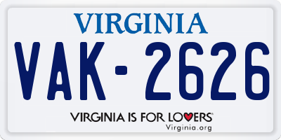VA license plate VAK2626