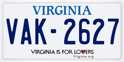VA license plate VAK2627