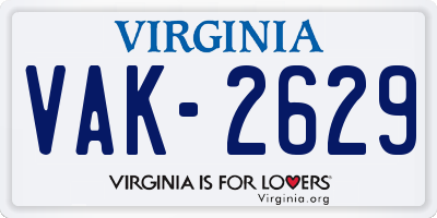 VA license plate VAK2629