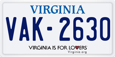 VA license plate VAK2630