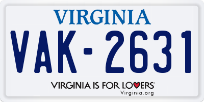 VA license plate VAK2631