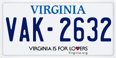 VA license plate VAK2632