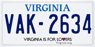VA license plate VAK2634
