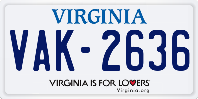 VA license plate VAK2636