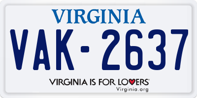 VA license plate VAK2637