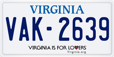 VA license plate VAK2639