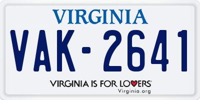 VA license plate VAK2641