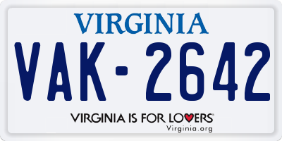 VA license plate VAK2642