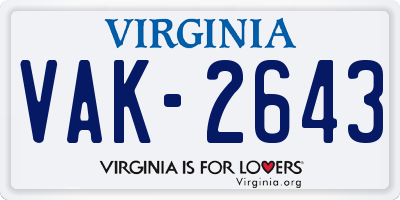VA license plate VAK2643