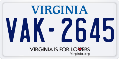 VA license plate VAK2645