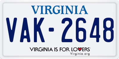 VA license plate VAK2648