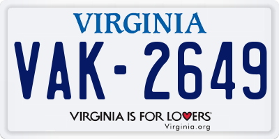 VA license plate VAK2649