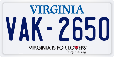 VA license plate VAK2650