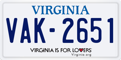 VA license plate VAK2651
