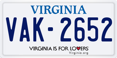 VA license plate VAK2652